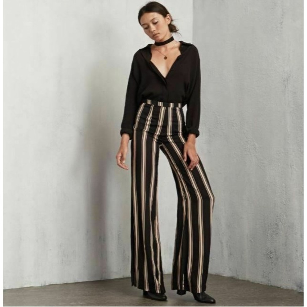 Reformation Testino Jagger Black Striped Wide Leg Pants Sheer Trouser Pant Sz 2